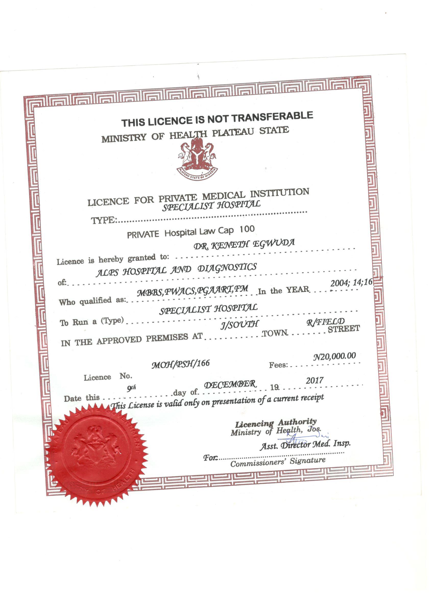 Alps Hospital licence